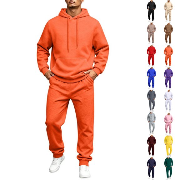 HKYNLAG Men's Tracksuit 2 Piece Set Casual Drawstring Hoodie with Joggers Pants Sweatsuits for Men Activewear Sweat Track Fall Winter Lounge Set Saffron XL