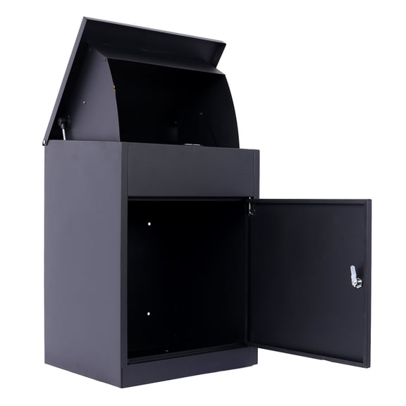 Package Delivery Box, Large Mailbox, Galvanized Steel Lockable - Outdoor Secure Parcel Drop Box for Porch, Curbside, Black
