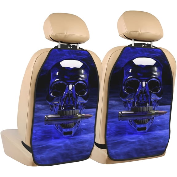 Xecao Steel Skull Pattern Car Seat Back Protector 2 Pack Large Capacity Pocket, Kick Mats Back Seat Protector