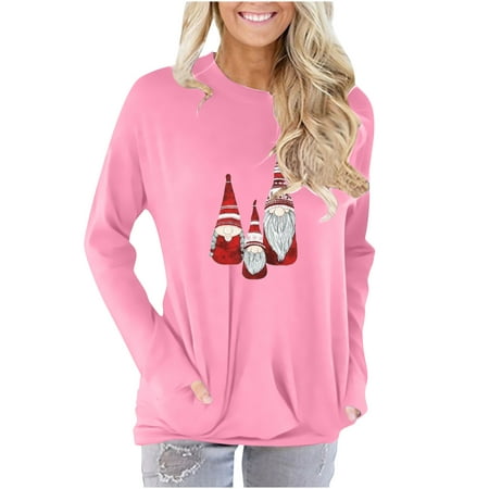 

Bospose Christmas Sweatshirt Women O-Neck Shirt Long Sleeve Crop Top Corset Top Pink Top Women Plus Size Casual Loose Print Pocket Tops Women Blouse 906-738-744 Blouse T-Shirt Top/Shirt M