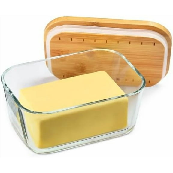 Glass Butter Dish With Sealed Lid - Large Tray for Refrigerator and Outdoor Use - Dishwasher Safe$$Home Decor, Kitchen, & Other