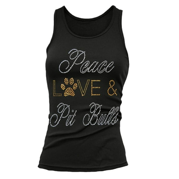Peace Love & Pit Bulls Bling Women's Slim Fit Pit Bull Tank Top (2XL)