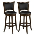 thumbnail image 1 of CorLiving Wesley Dark Brown Swivel Indoor Bar Stools Set of 2 with Black Faux Leather Back and Seat, 1 of 9