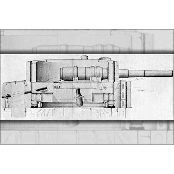 24"x36" Gallery Poster, Drawing of BL 16.25 in calibre 111 ton gun as fitted on HMS Victoria (1885-1893)