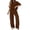 Coffee, variant on Women's Clothing Sets Two Piece Sets Crew Neck Short Sleeve Tops and Wide Leg Pants Casual Outfits with Pockets
