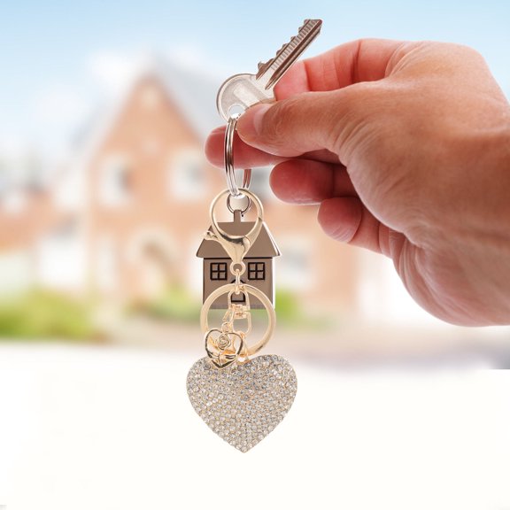 Cute Rhinestone Heart Keychain Decorative Key Ring For Handbag Bling Keychain For Women Heart Shaped Keychain For Backpack