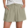 thumbnail image 5 of Awwp Women Solid High Waist Cotton and Linen Shorts Pants Casual Beach Shorts Women's Casual Loose Wide Leg Short Light Green L, 5 of 6