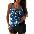 thumbnail image 2 of BLTIBY 2025 Tankini Swimsuits for Women Two Piece Bathing Suits Tops with Boyshorts Printed Sleeveless Strap Loose Fit Swimwear Blue S, 2 of 6