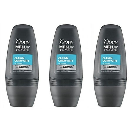 Dove Men Clean Comfort Anti-perspirant Deodorant Roll-on 50ml (1.7 Fluid Ounce). (Pack of 3)