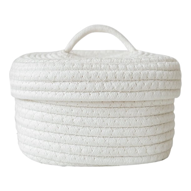 Billuyoard Cesta de cuerda de algodón elegante y que ahorra espacio con tapa, fácil acceso y caja de almacenamiento con tapa duradera Almacenamiento y organización del hogar blanco