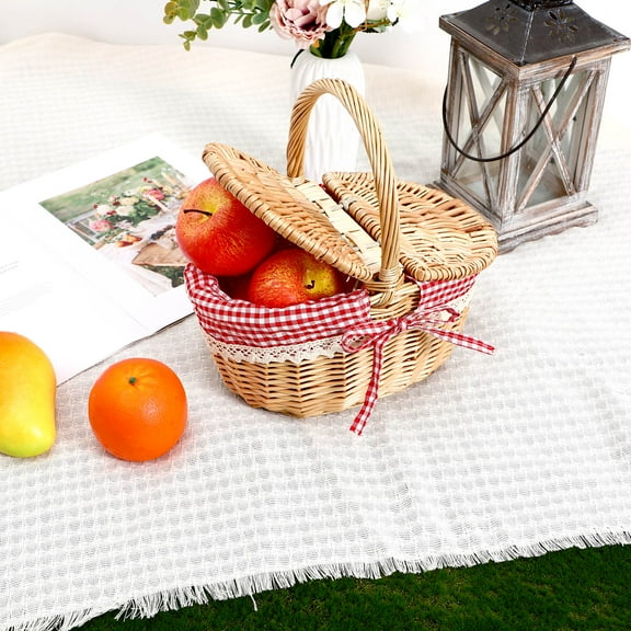 OUNONA  Rattan Storage Basket Woven Wicker with Lid Picnic Hamper Baskets Shopping