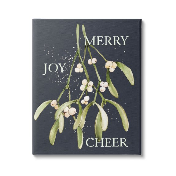 Merry Joy Cheer Holly Berries Holiday Graphic Art Gallery Wrapped Canvas Print Wall Art