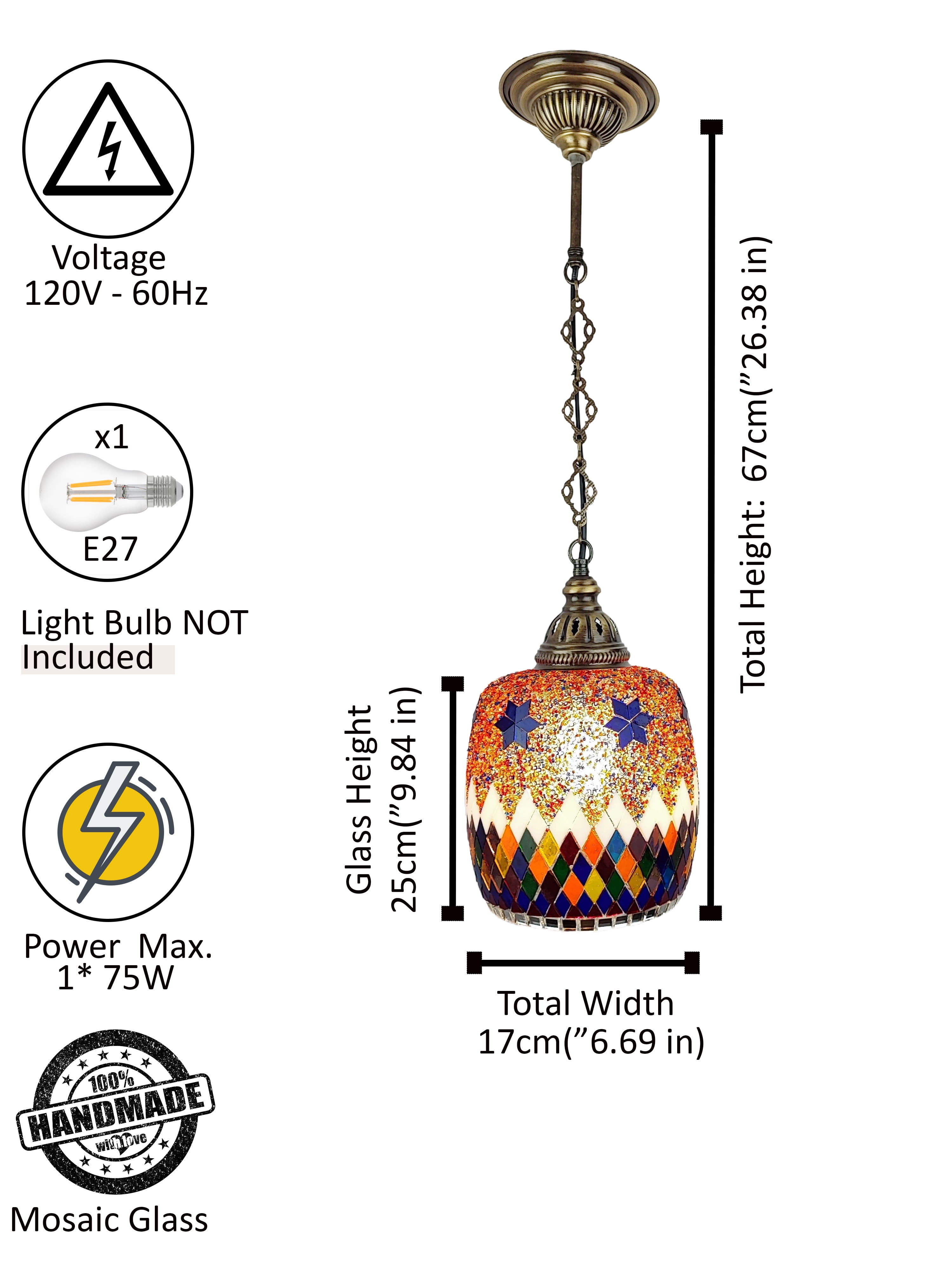 Angora Bennet Turkish Light - Multicolor | Mosaic Glass Turkish Hanging Chandelier Lamp (26.38")