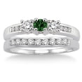 thumbnail image 2 of 2 Carat Emerald & Diamond Elegant Three Stone Trilogy Round Cut Bridal set on 10k White Gold, 2 of 2