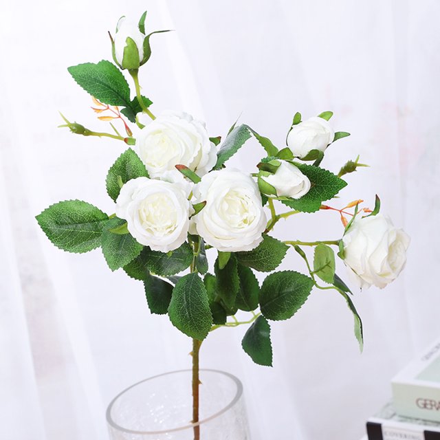 Rosa Artificial YSR-010 de 7 Ramas en Blanco, Ideal para Decoración Interior y Exterior, Resistente al Agua y Duradera, Perfecta para Bodas, Fiestas y Eventos Especiales, Altura de 60cm.