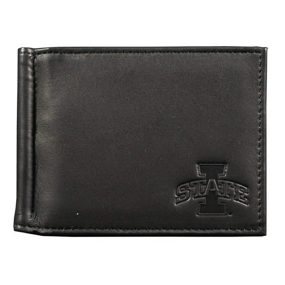 Iowa State NCAA Cyclones Genuine Black Leather Money Clip Wallet RFID Blocking