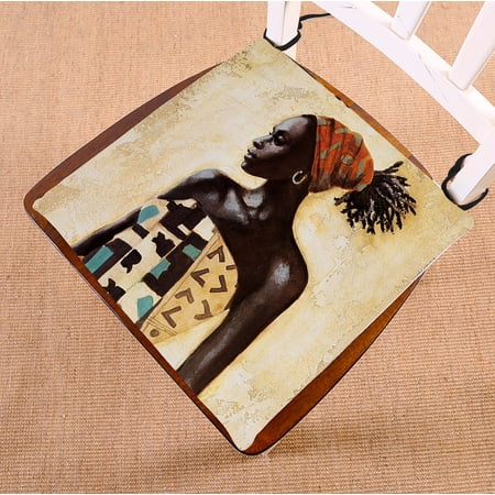 GCKG Beautiful African Woman Chair Pad Seat Cushion Chair Cushion Floor Cushion with Breathable Memory Inner Cushion and Ties Two Sides Printing 18x18 inches