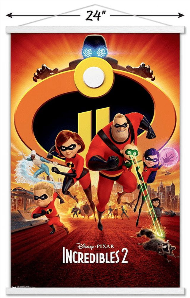 Disney Pixar The Incredibles 2 - One Sheet Wall Poster with Wooden