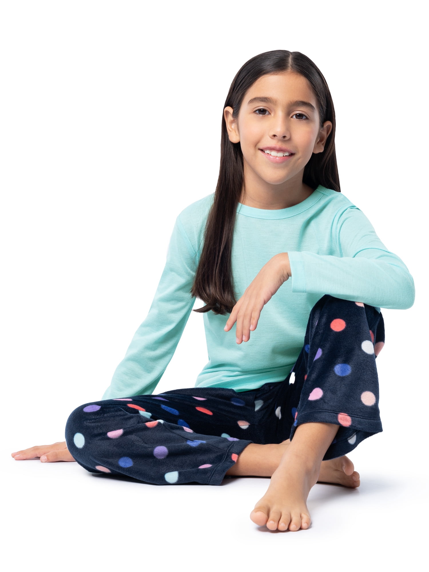 Fruit of the Loom Girl's Long Sleeve Fleece Pajama Set, 2-Piece, Sizes 4-16