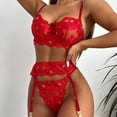 thumbnail image 2 of Conjunto de lencería con bordado de encaje con tiras y bralette de color sólido sexy para mujer Fridja nalpqowj10456, 2 of 9