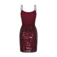 thumbnail image 4 of Sparkly Party Dress for Women Cross Criss Tie Spaghetti Strap Sequin Bodycon Dresses Backless Cocktail Formal Prom Gown Wine S, 4 of 7