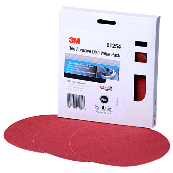 3M Red Abrasive Stikit Disc Value Pack, 01254, 6 in, P180 grade