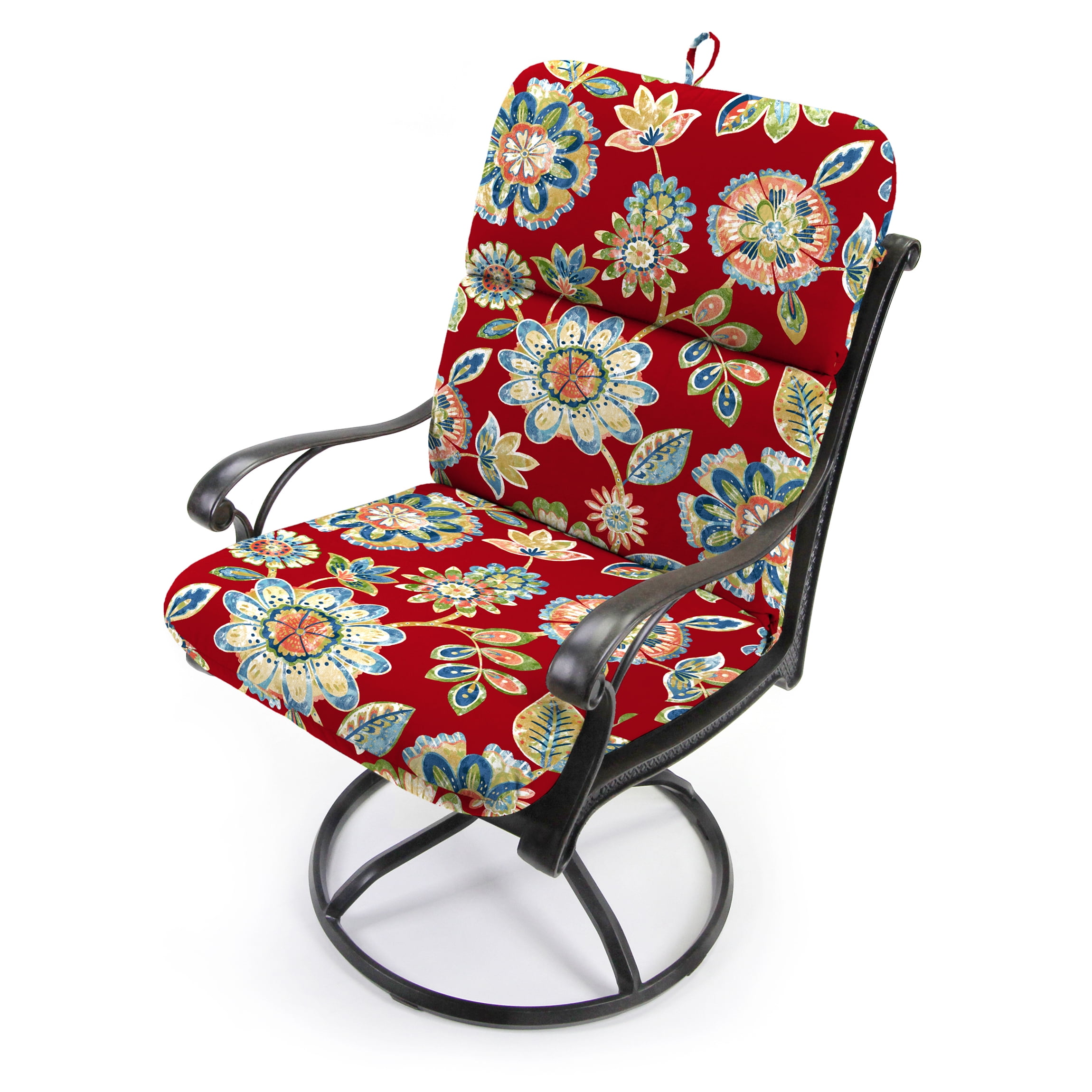 Jordan Manufacturing 45" x 22" Daelyn Cherry Red Floral Rectangular Outdoor Chair Cushion with Ties and Hanger Loop
