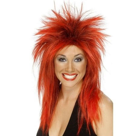 80's Rock Diva Adult Costume Long Red & Black Wig
