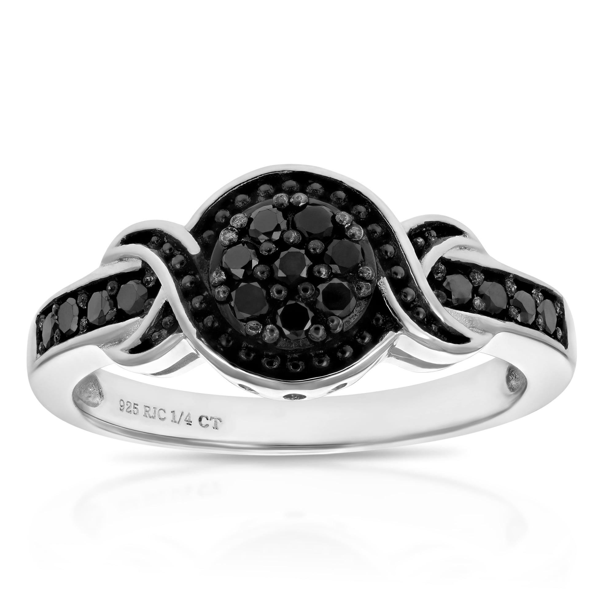 1/5 cttw Black Diamond Ring Wedding Band in .925 Sterling Silver 13 Stones Round