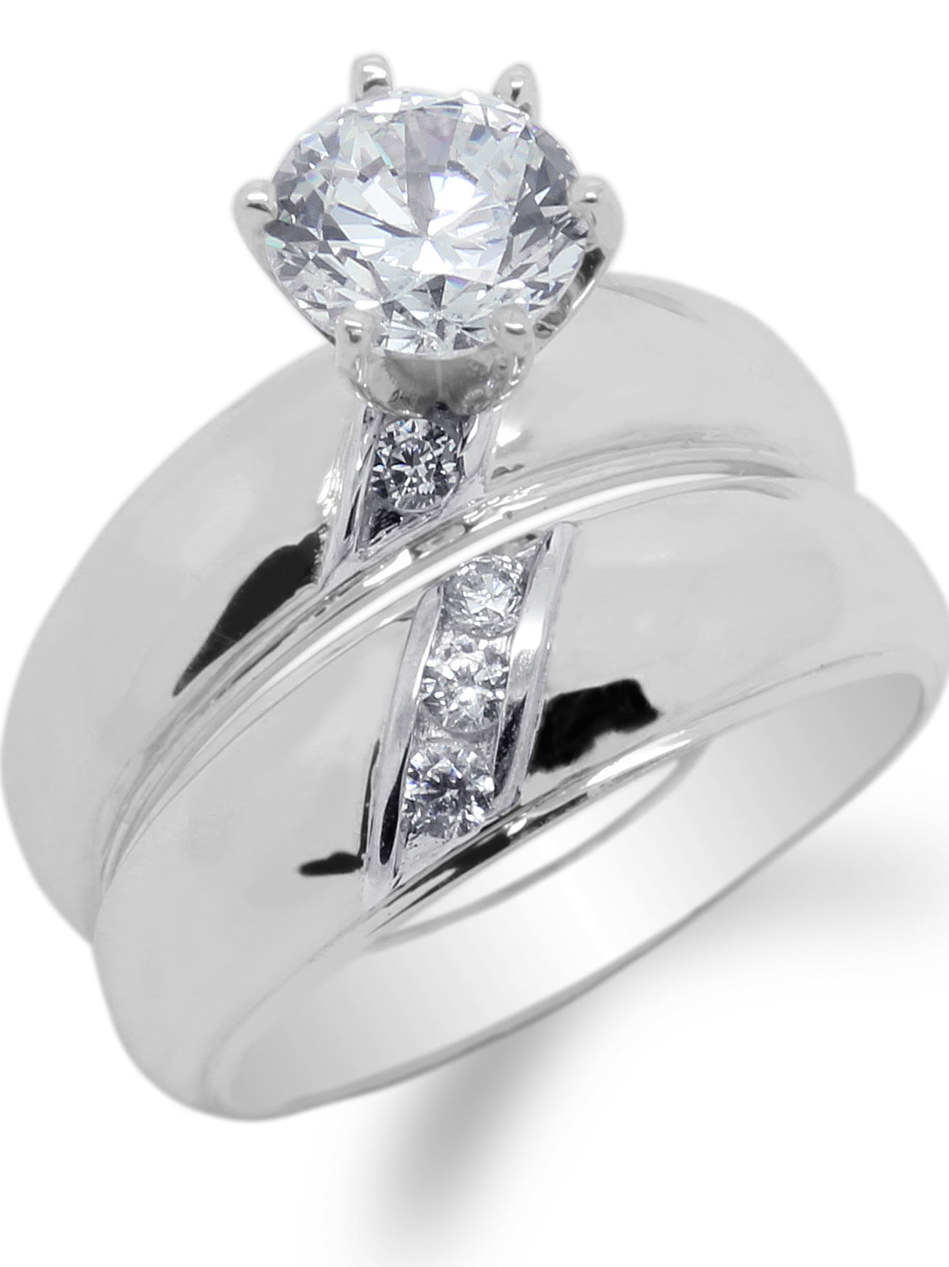 Ladies 10k White Gold 09ct Round Cz Solid Wedding Ring Set Size 4 10 