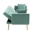 thumbnail image 4 of 65.35" Split Back Futon Sofa Bed, Velvet Convertible Loveseat Sleeper Sofa with 5 Metal Legs, Button Tufted Loveseat Couches for Living Room, Bedroom, Mint Green, 4 of 9
