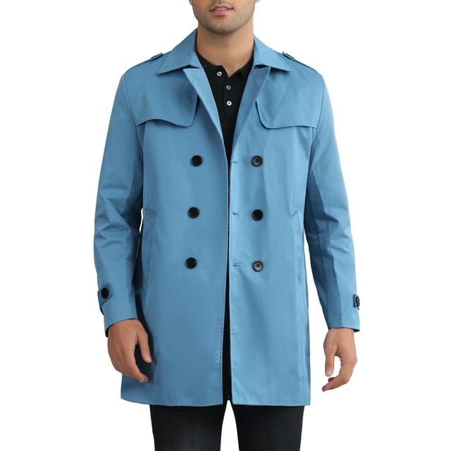 Abrigo Trench Chic Inspire para hombres, con solapa de muesca, doble botonadura, cortavientos, largo, abrigo M azul