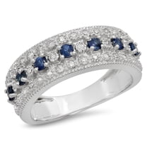 Dazzlingrock Collection 10K Round Blue Sapphire & White Diamond Ladies Bridal Anniversary Wedding Ring, White Gold, Size 6.5