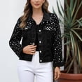 thumbnail image 2 of DHFJKG Womens Jackets Cropped Denim Jacket Long Sleeve Button Down Jean Cardigan With Pearl Stylish Outerwear, 2 of 5