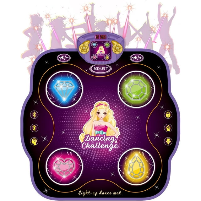 Tapis de Danse pour Enfants de 3 à 12 Ans avec 9 Modes de Jeu, Double Mode PK, avec Lumières LED, Volume Réglable, Musique Intégrée, Jouets de Noël Anniversaire Cadeaux pour Filles de 3 4 5 6 7 8+ Ans