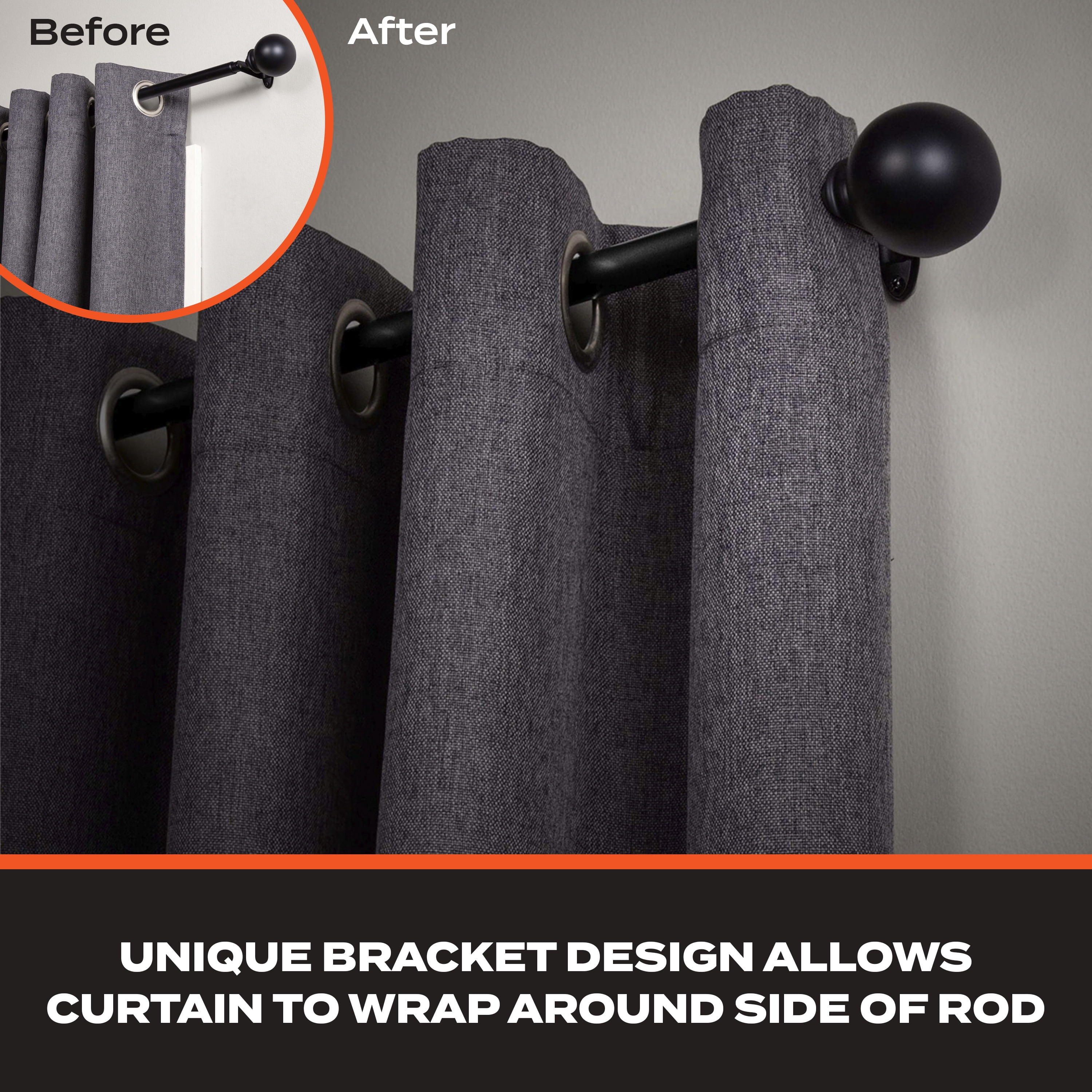 Sun Zero Philip Decorative Room Darkening Steel Wrap Rod, 66-120" Adjustable Length, 3/4" Dia., Matte Black