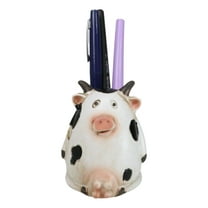 Western Country Farmhouse Holstein Bovine Cow With Udders Pen Holder Figurine