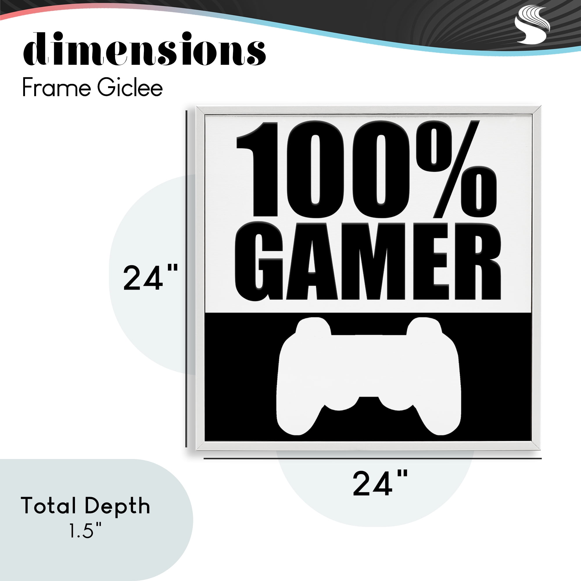 100% Gamer Black & White White Framed Giclee Art, design by Kim Allen