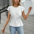 thumbnail image 2 of Annhoo Blouses for Women Dressy Casual Business Ruffle Short Sleeve Tops Summer Crew Neck Peplum Smocked Shirts, 2 of 4