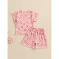 thumbnail image 4 of Bagilaanoe 2pcs Toddler Baby Girl Shorts Set Short Sleeve Flower Print T Shirt Tops + Shorts 6M 12M 18M 24M 3T 4T Kids Casual Summer Clothes, 4 of 7