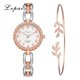thumbnail image 1 of Reloj femenino con diamantes de imitación y esfera redonda de cuarzo con correa de aleación y pulsera (oro rosa plateado, blanco), 1 of 4