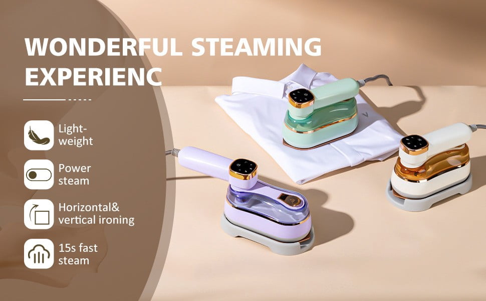 Digital LED Handheld Steam Iron with Intelligent Temperature Control for Efficient Garment Care at Home or Travel Purple