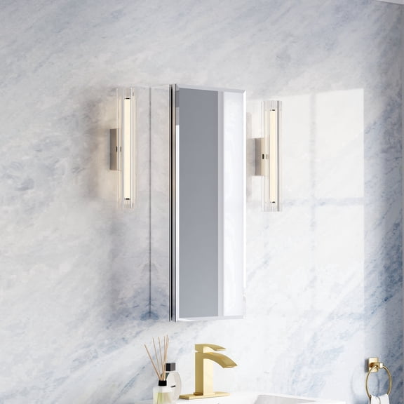 ANGELES HOME 12 in.×30 inch H Copper-Free Mirror Medicine Cabinet with Beveled Mirror Door, Recessed or Surface Mount, 3 Adjustable Shelves