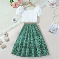 thumbnail image 4 of Darzheoy Girls Outfits Comfortable Casual Elastic Waist 2 Piece Solid Color Tops Cute Round Neck Long Sleeve Skirt With Belt Loose Summer Sets ,Size 8-11 Years, 4 of 9