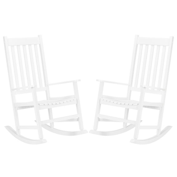 Ktaxon 2 Pack Wooden Rocking Chair, Wood Rocker, Patio  Chair, Wooden Rocker, Wood Chair for Outdoors and Indoors, Patio Lawn, Yard,White