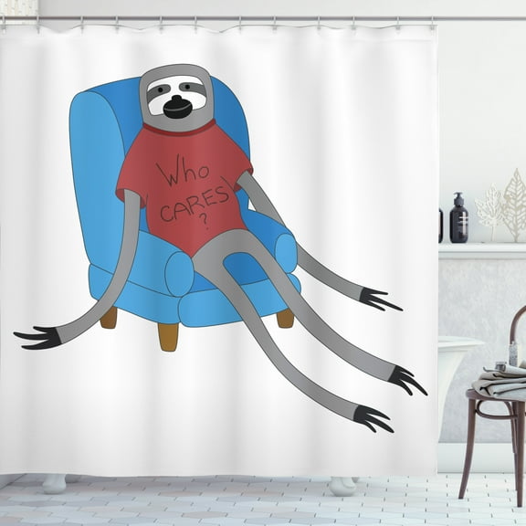 Ambesonne Sloth Shower Curtain, Urban Sloth Who Cares, 69"Wx70"L, Blue Grey Ruby