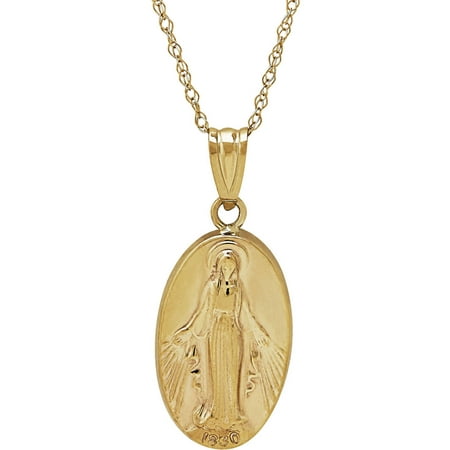 Simply Gold Kids' Precious Sentiments 10kt Oval Yellow Gold Virgin Mary with Pray for us Pendant, 14