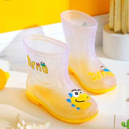LYCAQL Toddler Shoes Children Shoes Cute Cartoon Mid Tube Rain Boots Fashion Transparent Practical Outdoor Small Rain Boots Toddler Fashion (Yellow  10.5 Little Child)