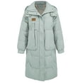 thumbnail image 2 of Women's Stand Collar Mid-Length Cotton Padded Coat with Removable Hood & Pockets, Green Long Sleeve Zipper Design, Windproof Warm Heavyweight Casual Jacket for Spring Autumn Winter, S-XL, 2 of 11