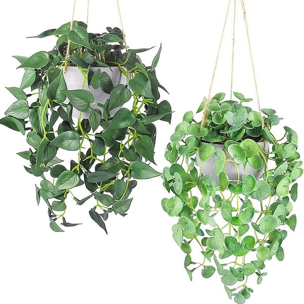2 Pack Artificial Hanging Plants Decor,Fake Hanging Plants with Potted